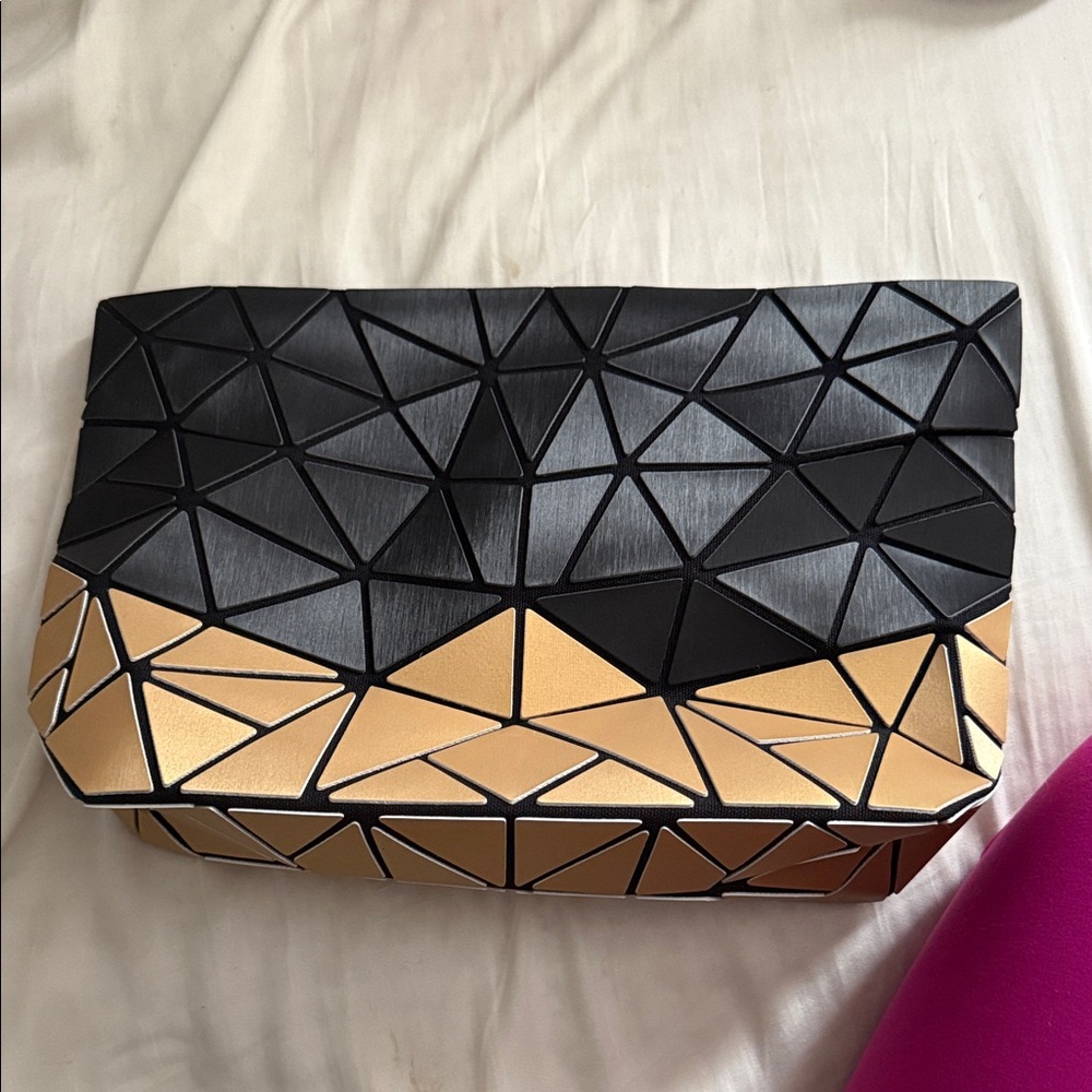 Patrizia Luca Black and Gold Geometric Panel Clutch